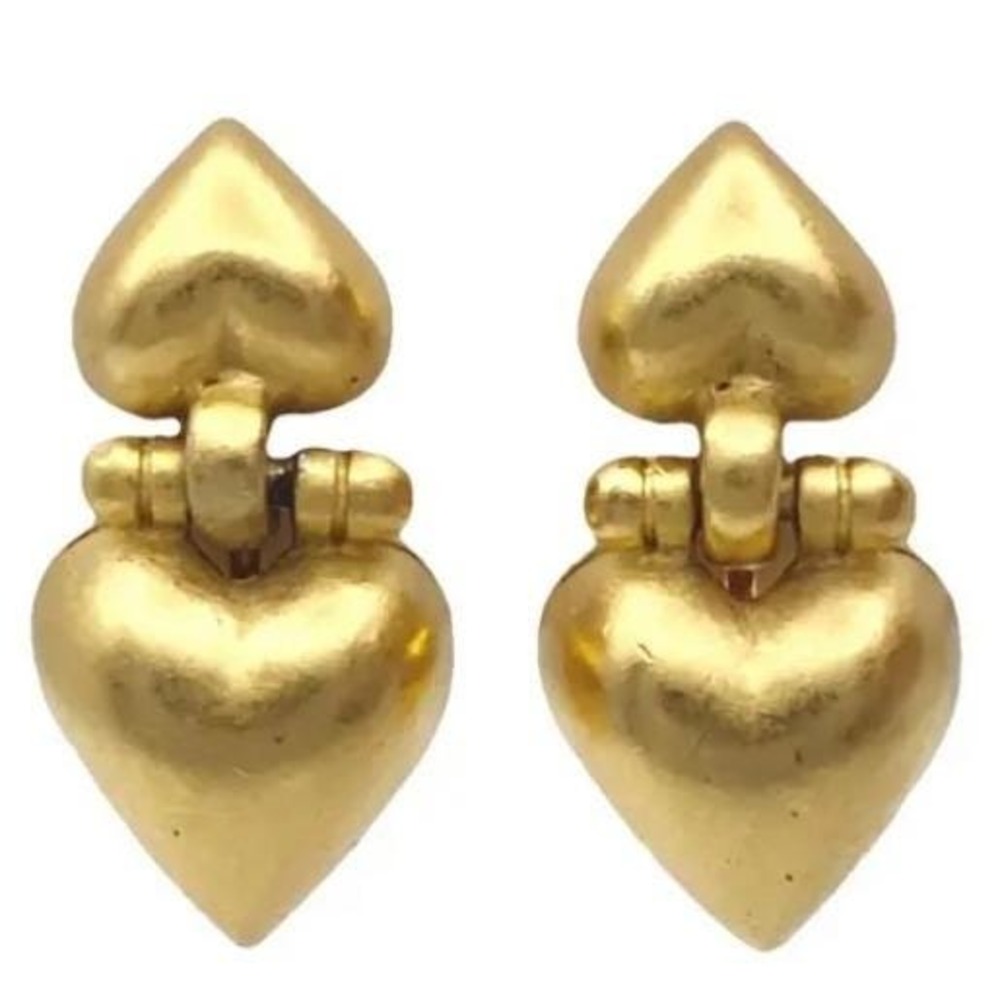 Givenchy NY Paris Designer Iconic Vintage Heart Double Drop Clip On Earrings